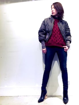 「ROYAL FLASH（ロイヤルフラッシュ）のアイテム（ブルゾン）」を使った、Shih-huiさん（レディース・158cm）の秋コーディネート