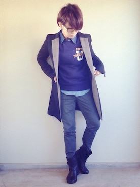 「スウェット×シャツ」｜まよさん（レディース・160cm）の冬コーディネート