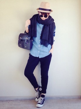 「スウェット×シャツ」｜まよさん（レディース・160cm）の冬コーディネート