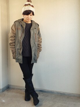 「w closet（ダブルクローゼット）のアイテム（モッズコート）」を使った、まよさん（レディース・160cm）の冬コーディネート