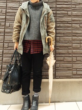 「w closet（ダブルクローゼット）のアイテム（モッズコート）」を使った、まよさん（レディース・160cm）の冬コーディネート