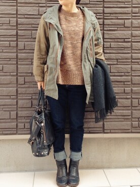 「w closet（ダブルクローゼット）のアイテム（モッズコート）」を使った、まよさん（レディース・160cm）の冬コーディネート