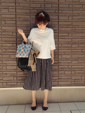 「ガウチョパンツ」｜「アイテム（MA-1）」を使った、まよさん（レディース・160cm）の夏コーディネート