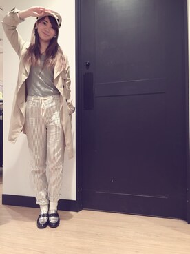 「Right-on（ライトオン）のアイテム（トレンチコート）」を使った、YURIEさん（レディース・160cm）の春コーディネート