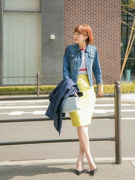 「総柄トップス」｜「アイテム（トレンチコート）」を使った、fukudaさん（レディース・160cm）の春コーディネート
