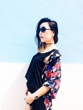 「MONKI」｜「アイテム（アナログ腕時計）」を使った、Florence Chanさん（レディース・170cm）の夏コーディネート