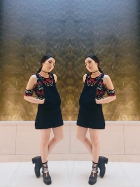 「UNIF」｜「アイテム（つなぎ/オールインワン）」を使った、Florence Chanさん（レディース・170cm）の春コーディネート