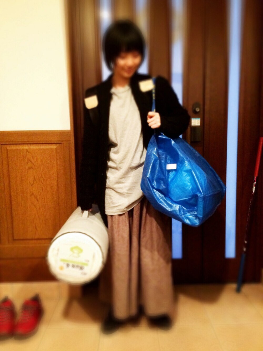 「niko and ...、スカンツ、リラックス、地味、ゆるコーデ」｜「Y’s for menのused ロンT（Tシャツ/カットソー、グレー系）」を使った、3achiel /さん（レディース・158cm）の春コーディネートの1枚目の写真