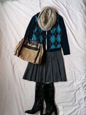 「ひざ丈スカート」｜「アイテム（その他）」を使った、すっぴんさん（レディース・156cm）の秋コーディネート
