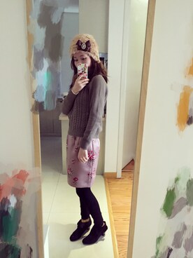 「axes femme（アクシーズファム）のアイテム（ニットキャップ/ビーニー）」を使った、ruriiro16さん（レディース・161cm）の冬コーディネート