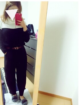 「GU（ジーユー）のアイテム（トップス、ブラック系）」を使った、chachaさん（レディース・154cm）の冬コーディネート