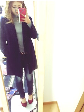 「Marc by Marc Jacobs（マークバイマークジェイコブス）のLOGO DAISY PENDANT（ネックレス、ゴールド系）」を使った、chachaさん（レディース・154cm）の冬コーディネート