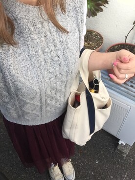 「GU（ジーユー）の（GU）キャンバストートバッグＥ（バッグ、ブルー系）」を使った、chachaさん（レディース・154cm）の春コーディネート