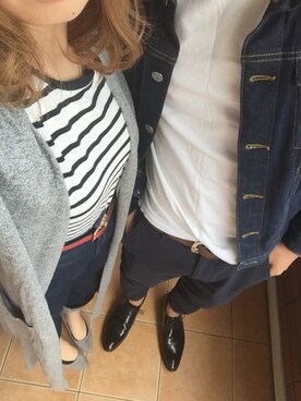 「カップル」｜「アイテム（デニムジャケット）」を使った、chachaさん（レディース・154cm）の春コーディネート
