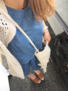 「VENCEEXCHANGE（ヴァンスエクスチェンジ）のアイテム（トップス、ブルー系）」を使った、chachaさん（レディース・154cm）の夏コーディネート