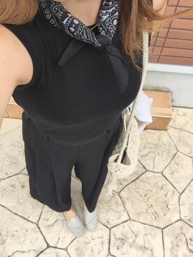 「100均のアイテム（ファッション雑貨、ブラック系）」を使った、chachaさん（レディース・154cm）の夏コーディネート