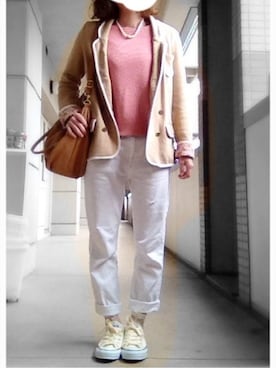 「白パンツコーデ」｜「アイテム（その他アウター）」を使った、chvchvさん（レディース・152cm）の春コーディネート