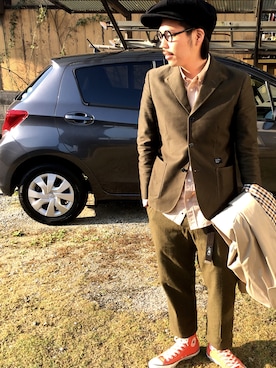 「STUSSY（ステューシー）のアイテム（テーラードジャケット）」を使った、ATSUSHI NOGUCHIさん（メンズ・173cm）の秋コーディネート