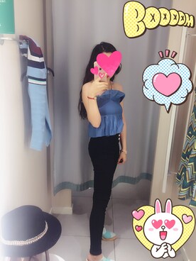 「アイテム（チューブトップ、ブルー系）」を使った、🍭whos♔糖糖🍭さん（レディース・160cm）の春コーディネート