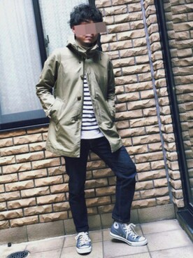 「SHIPS GENERAL SUPPLY（シップスジェネラルサプライ）のアイテム（ステンカラーコート）」を使った、Hige-chiriさん（メンズ・168cm）の春コーディネート
