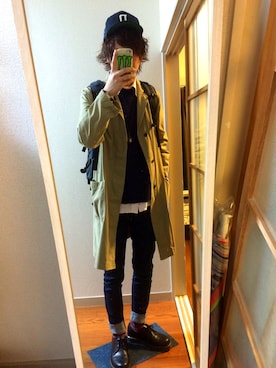 「SHIPS（シップス）のアイテム（ステンカラーコート）」を使った、ku so men masaさん（メンズ・177cm）の春コーディネート