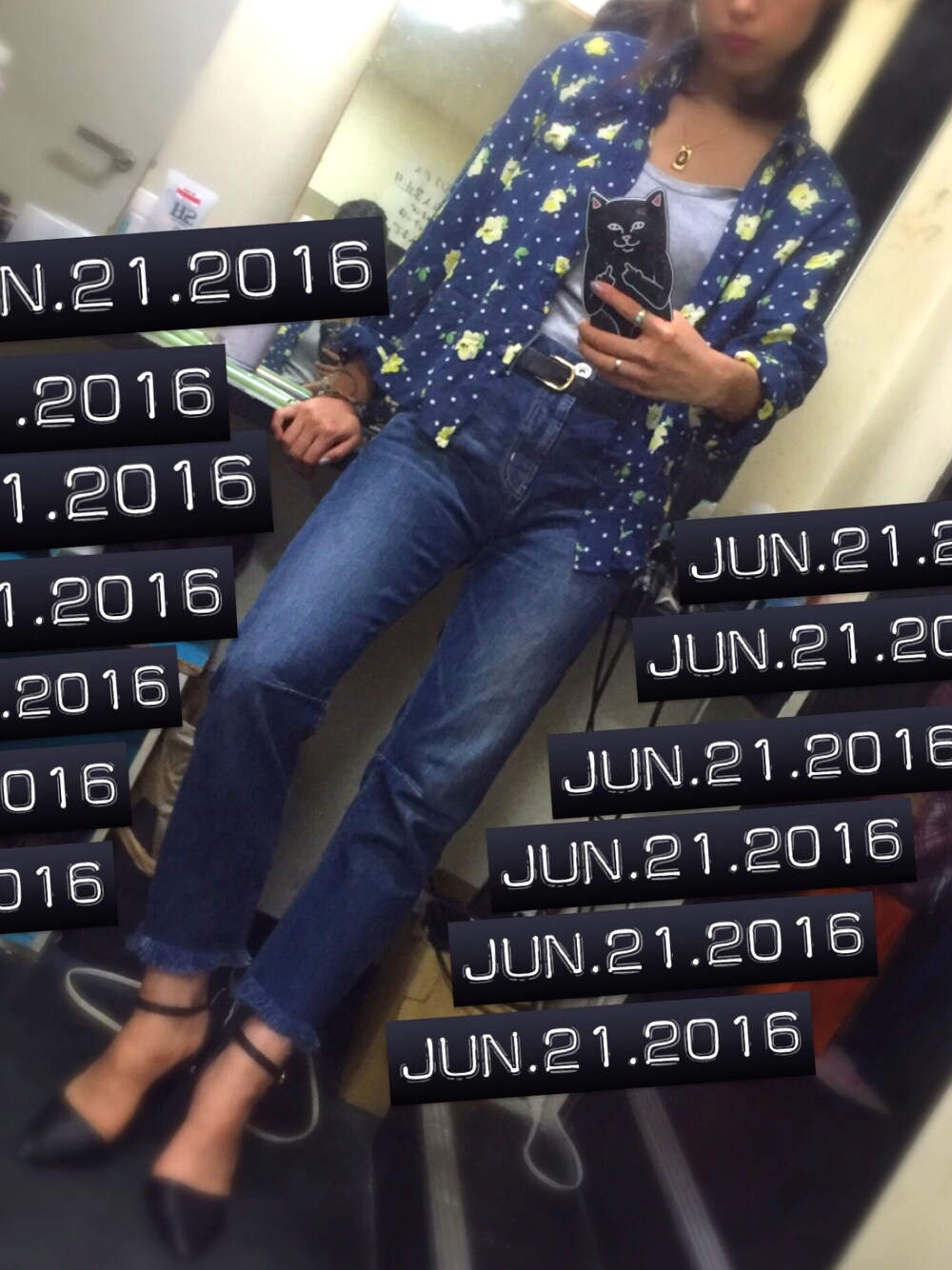 「ROSE BUDの(HLAADA FOR ROSE BUD)RH-9SS16 BLOUSE（シャツ/ブラウス、ブルー系）」を使った、えもさん（レディース・156cm）の夏コーディネートの1枚目の写真