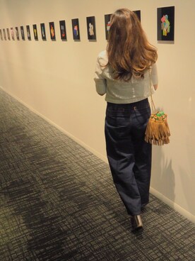 「MOUSSY（マウジー）のDENIM WIDE PANTS（デニムパンツ、ブルー系）」を使った、Saeko.さん（レディース・158cm）の夏コーディネート