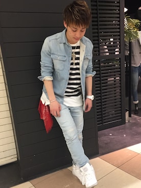 「アイテム（ストール/ショール）」を使った、YUKI kojimaさん（メンズ・172cm）の春コーディネート