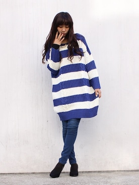 「ボーダーニット」｜「アイテム（ワンピース/ドレス）」を使った、Parfum  snapさん（レディース・165cm）の冬コーディネート