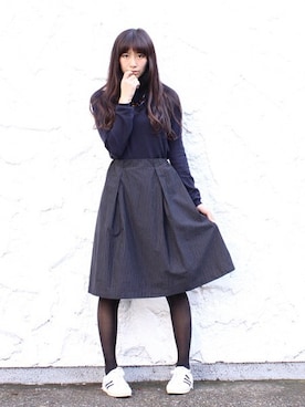 「Parfum de Charmant Fleur（パルファムドゥシャルマンフルール）のParfum de Charmant Fleur/パルファムドゥシャルマンフルール/big chain necklace(ビッグチェーンネックレス）（ネックレス）」を使った、Parfum  snapさん（レディース・168cm）の冬コーディネート