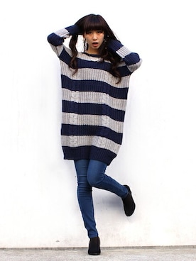 「ボーダーニット」｜「アイテム（ワンピース/ドレス）」を使った、Parfum  snapさん（レディース・168cm）の冬コーディネート