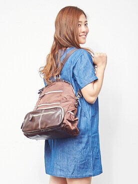 「アイテム（バックパック/リュック、ブラウン系）」を使った、Parfum  snapさん（レディース・160cm）の春コーディネート