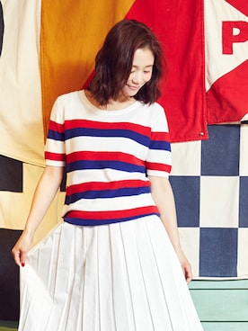 「ボーダーニット」｜「アイテム（Tシャツ/カットソー）」を使った、Parfum  snapさん（レディース・162cm）の春コーディネート