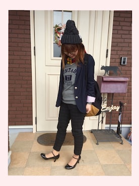 「TOMMY HILFIGER（トミーヒルフィガー）のアイテム（テーラードジャケット）」を使った、ゆきだるま☆さん（レディース・148cm）の冬コーディネート