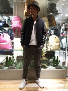 「L.H.P（エルエイチピー）のアイテム（スタジャン）」を使った、SHINYA KASHIWAGIさん（メンズ・177cm）の秋コーディネート