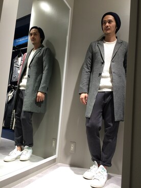 「L.H.P（エルエイチピー）のアイテム（チェスターコート）」を使った、SHINYA KASHIWAGIさん（メンズ・177cm）の秋コーディネート