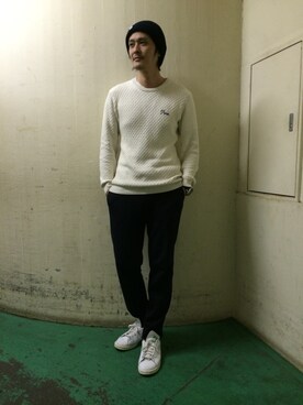 「L.H.P（エルエイチピー）のアイテム（ニット/セーター）」を使った、SHINYA KASHIWAGIさん（メンズ・177cm）の冬コーディネート