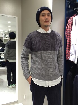 「L.H.P（エルエイチピー）のアイテム（ニット/セーター）」を使った、SHINYA KASHIWAGIさん（メンズ・177cm）の冬コーディネート