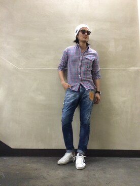 「L.H.P（エルエイチピー）のアイテム（デニムパンツ）」を使った、SHINYA KASHIWAGIさん（メンズ・177cm）の春コーディネート
