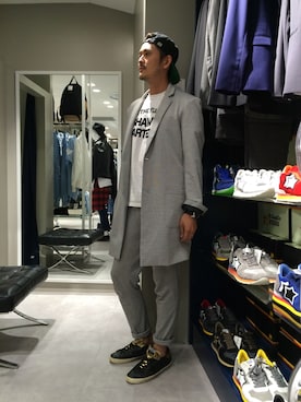 「L.H.P（エルエイチピー）のアイテム（チェスターコート）」を使った、SHINYA KASHIWAGIさん（メンズ・177cm）の夏コーディネート