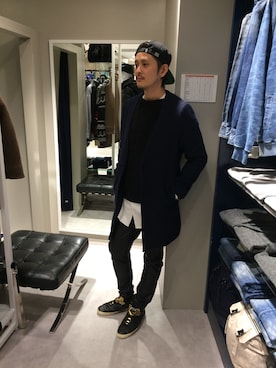 「L.H.P（エルエイチピー）のアイテム（チェスターコート）」を使った、SHINYA KASHIWAGIさん（メンズ・177cm）の秋コーディネート