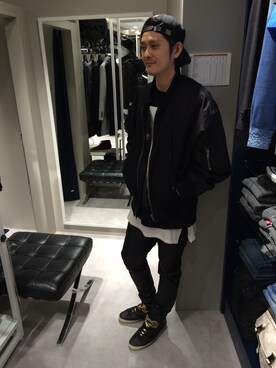 「WHITELAND（ホワイトランド）のアイテム（ミリタリージャケット）」を使った、SHINYA KASHIWAGIさん（メンズ・177cm）の冬コーディネート