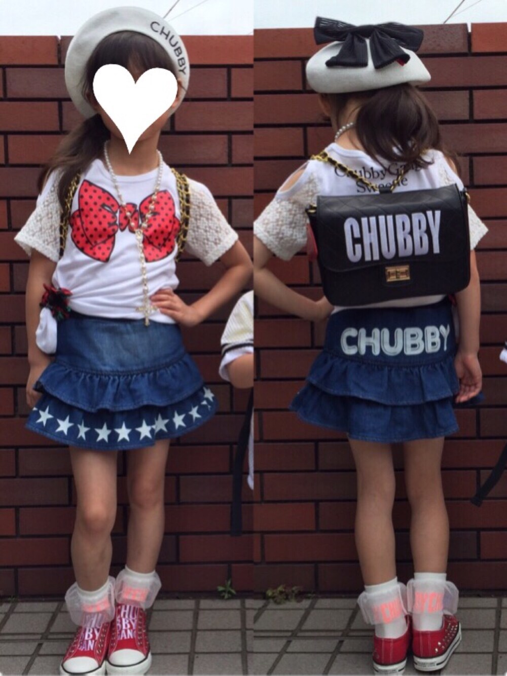 「chubbygang、chubby、CHUBBY GANG、女の子コーデ、女の子ファッション」｜「CHUBBYGANGのアイテム（ハンチング/ベレー帽、ホワイト系）」を使った、kurukanaさん（キッズ・120cm）の夏コーディネートの1枚目の写真