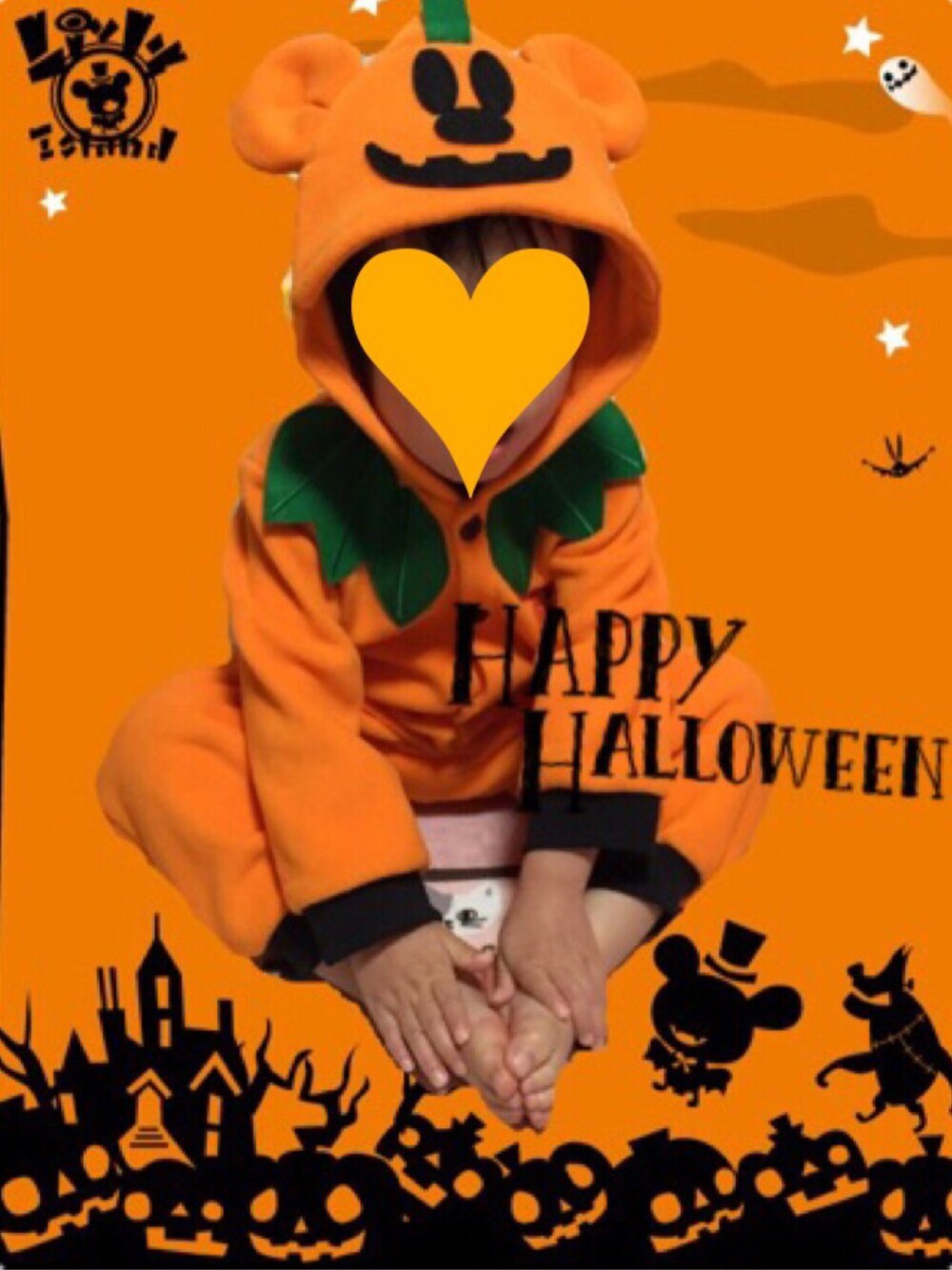 「ハロウィン、halloween、HALLOWEEN2016」｜「しまむらのアイテム（つなぎ/オールインワン、オレンジ系）」を使った、kurukanaさん（キッズ・90cm）の秋コーディネートの1枚目の写真