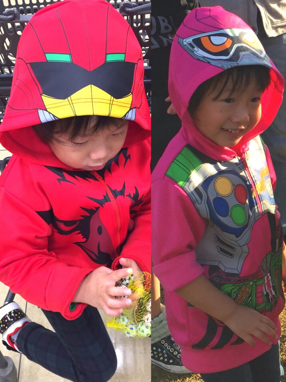 「ジュウオウジャー、エグゼイド、男の子、3歳、3歳男の子」｜「動物戦隊ジュウオウジャーのアイテム（パーカー、レッド系）」を使った、kurukanaさん（キッズ・90cm）の秋コーディネートの1枚目の写真