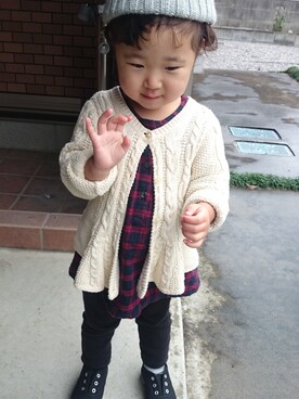 「アイテム（チュニック、レッド系）」を使った、waka......さん（キッズ・90cm）の秋コーディネート