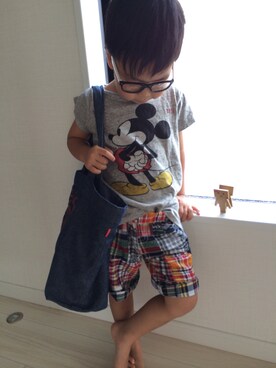 「F.O.KIDS（エフオーキッズ）のアイテム（トップス、グレー系）」を使った、narumicosuさん（キッズ）の夏コーディネート