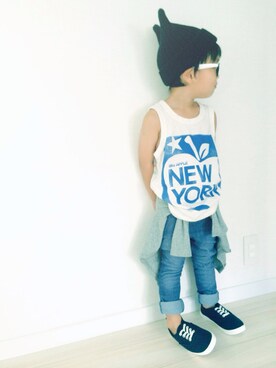 「F.O.KIDS（エフオーキッズ）のアイテム（タンクトップ）」を使った、narumicosuさん（キッズ・100cm）の秋コーディネート