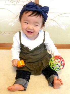 「アイテム（ヘアアクセサリー、ブルー系）」を使った、❥❥ Ruuさん（キッズ・80cm）の秋コーディネート