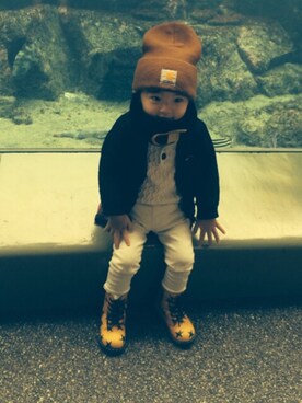 「abcd（ナシ）のアイテム（ブルゾン）」を使った、あずぽん☆さん（キッズ・100cm）の冬コーディネート